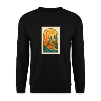 Desert Drift – Retro Tram in the Dunes - Unisex Pullover - Schwarz - Vorne - Alina (178cm) & Michal (187cm)