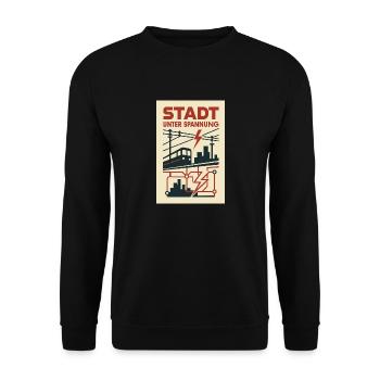 Stadt unter Spannung U Bahn Blitz Strom Metropole - Unisex Pullover - Schwarz - Vorne - Alina (178cm) & Michal (187cm)