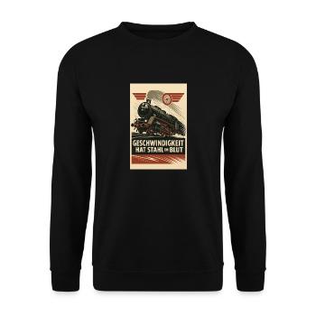 Railway, steam locomotive, speed, steel in the blood - Unisex Sweatshirt - black - Front - Alina (178cm) & Michal (187cm)