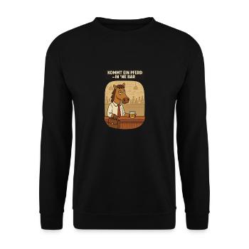 Pferd in Bar Spruch - Unisex Pullover - Schwarz - Vorne - Alina (178cm) & Michal (187cm)