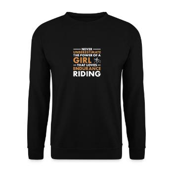 Rider Never Underestimate The Power Of A Girl - Unisex Pullover - Schwarz - Vorne - Alina (178cm) & Michal (187cm)