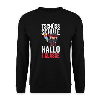 1.Klasse Ninja Schulkind Geschenk - Unisex Pullover - Schwarz - Vorne - Alina (178cm) & Michal (187cm)