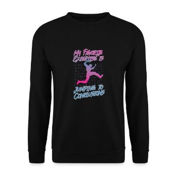 Favorite Exercise: Jumping to Conclusions: Cow Motif - Unisex Sweatshirt - black - Front - Alina (178cm) & Michal (187cm)