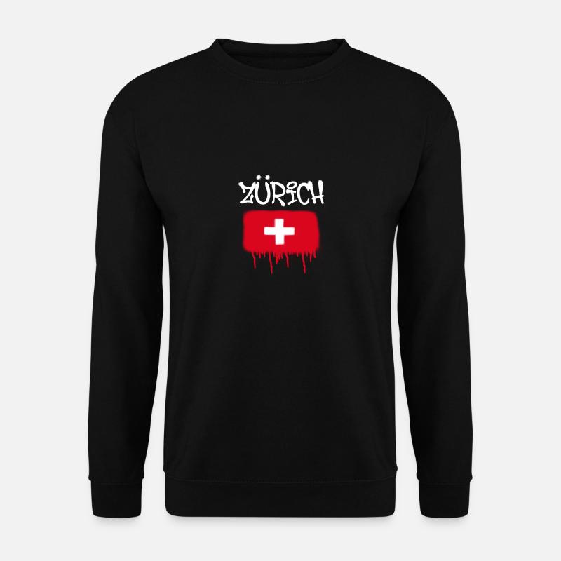 zürich, graffiti,flagge,schweiz,schweizer flagge - Unisex Pullover - Schwarz