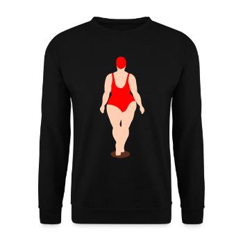 Stolze Frau im roten Badeanzug - Unisex Pullover - Schwarz - Vorne - Alina (178cm) & Michal (187cm)
