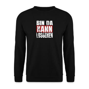 Party Spruch Humor Bin Da Kann Losgehen - Unisex Pullover - Schwarz - Vorne - Alina (178cm) & Michal (187cm)