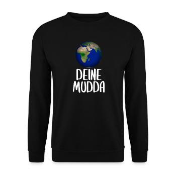 Weltkugel Schriftkunst Motiv - Unisex Pullover - Schwarz - Vorne - Alina (178cm) & Michal (187cm)