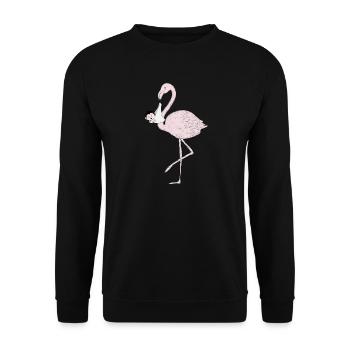 Flamingo bringt das Baby anstatt der Storch - Unisex Pullover - Schwarz - Vorne - Alina (178cm) & Michal (187cm)