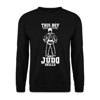 Kleiner Judoka - Unisex Pullover - Schwarz - Vorne - Alina (178cm) & Michal (187cm)