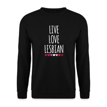 Leben. Liebe. Lesbe. - Unisex Pullover - Schwarz - Vorne - Alina (178cm) & Michal (187cm)
