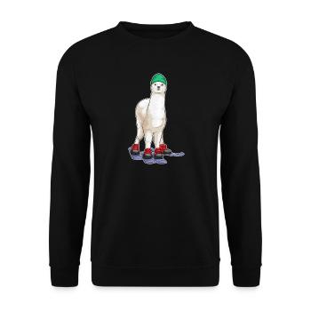 Alpaka Skifahrer Ski Wintersport - Unisex Pullover - Schwarz - Vorne - Alina (178cm) & Michal (187cm)