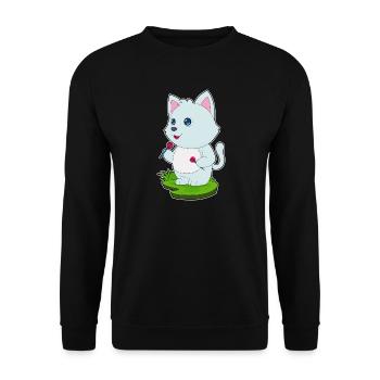 Katze Dart Dartpfeil - Unisex Pullover - Schwarz - Vorne - Alina (178cm) & Michal (187cm)
