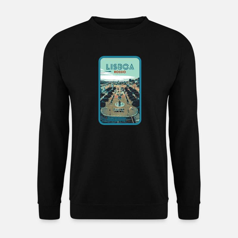 Illustration Rossio-Platz, Lissabon - Unisex Pullover - Schwarz