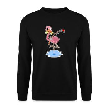 Flamingo Angler Fisch Angeln - Unisex Pullover - Schwarz - Vorne - Alina (178cm) & Michal (187cm)