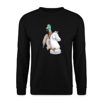 Ente Schachfigur Springer Schach - Unisex Pullover - Schwarz - Vorne - Alina (178cm) & Michal (187cm)