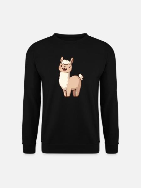 Cute Happy Smiling Alpaca - Adorable Cartoon - Unisex Sweatshirt - black