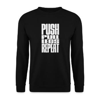 PUSH PULL LEGS WIEDERHOLEN - Unisex Pullover - Schwarz - Vorne - Alina (178cm) & Michal (187cm)