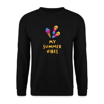 Summer Vibes Cream Flip Flops Quote Summer Vacation - Unisex Sweatshirt - black - Front - Alina (178cm) & Michal (187cm)