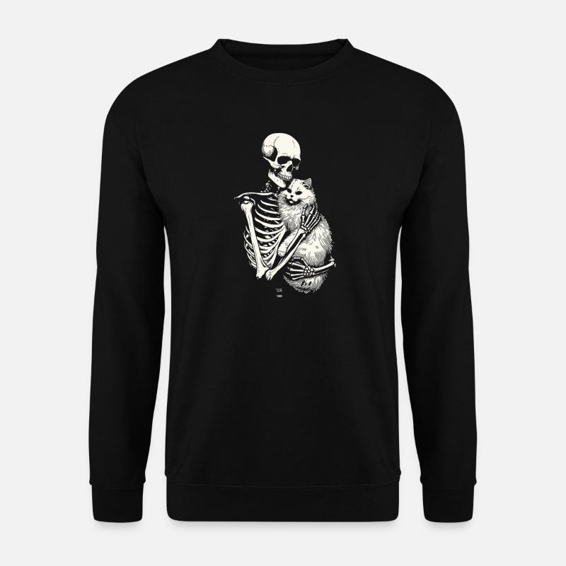 Skeleton hugging cat - Unisex Sweatshirt - black