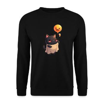 Halloween Cat with Halloween Pumpkin - Unisex Sweatshirt - black - Front - Alina (178cm) & Michal (187cm)