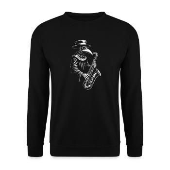 Plague Doctor spielt Saxophon - Unisex Pullover - Schwarz - Vorne - Alina (178cm) & Michal (187cm)