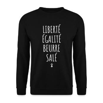 Liberté Égalité Beurre Salé Humour Breton - Sweat-shirt Unisexe - noir - Devant - Alina (178cm) & Michal (187cm)