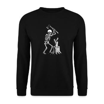 Skelett-Holzfäller-Silhouette - Unisex Pullover - Schwarz - Vorne - Alina (178cm) & Michal (187cm)