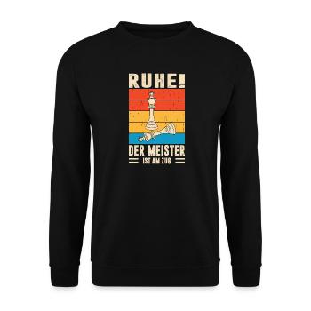 Schachspieler Geschenke Schach Zubehör Schachbrett - Unisex Pullover - Schwarz - Vorne - Alina (178cm) & Michal (187cm)