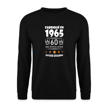 Fabriqué En 1965 Né En 1965 60 Ans Anniversaire - Sweat-shirt Unisexe - noir - Devant - Alina (178cm) & Michal (187cm)