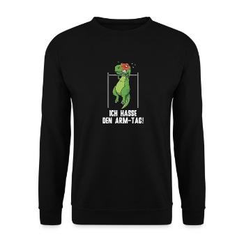 T-Rex Dinosaur Fitness Humor - Biceps Day - Unisex Sweatshirt - black - Front - Alina (178cm) & Michal (187cm)