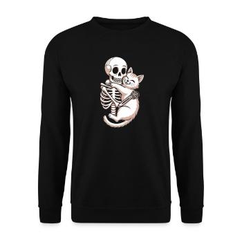 Skelett Und Katze Umarmung Liebe Humor - Unisex Pullover - Schwarz - Vorne - Alina (178cm) & Michal (187cm)