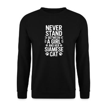 Siamkatze Sprüche Katze Lustige Siamkatze Geschenk - Unisex Pullover - Schwarz - Vorne - Alina (178cm) & Michal (187cm)