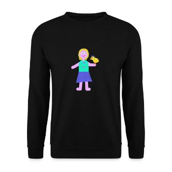 Lächelndes Mädchen Küken Huhn - Unisex Pullover - Schwarz - Vorne - Alina (178cm) & Michal (187cm)