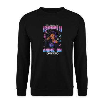 Anime and Music Chibi Black Girl - Unisex Pullover - Schwarz - Vorne - Alina (178cm) & Michal (187cm)