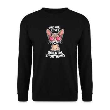 Cadeau de chat en plaisanterie sur les expressions orientales à poil court - Sweat-shirt Unisexe - noir - Devant - Alina (178cm) & Michal (187cm)