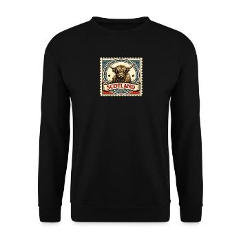 Highland Cow Scotland Vintage Stamp - Unisex Sweatshirt - black - Front - Alina (178cm) & Michal (187cm)