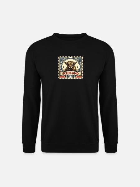 Highland Cow Scotland Vintage-Briefmarke - Unisex Pullover - Schwarz
