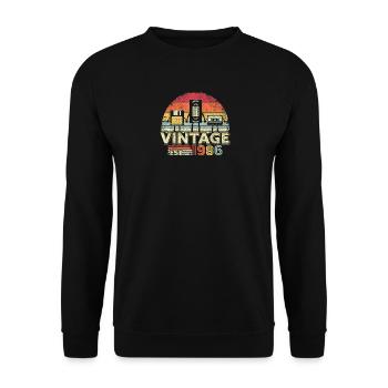 1986 Vintage Retro Birthday Gift - Unisex Sweatshirt - black - Front - Alina (178cm) & Michal (187cm)