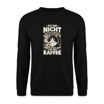 Kaffee Katze Spruch Nicht Unhöflich - Unisex Pullover - Schwarz - Vorne - Alina (178cm) & Michal (187cm)