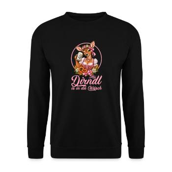 Reh im Dirndl Bierfest - Unisex Pullover - Schwarz - Vorne - Alina (178cm) & Michal (187cm)