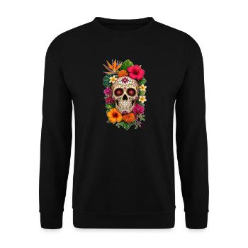 Halloween Sugar Skull Sugarskull  - Unisex Pullover - Schwarz - Vorne - Alina (178cm) & Michal (187cm)