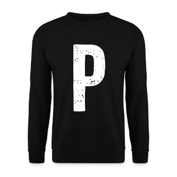 P-Buchstabe - Unisex Pullover - Schwarz - Vorne - Alina (178cm) & Michal (187cm)