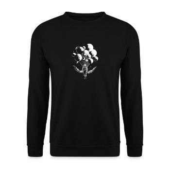 Astronaut mit Ballon und Planeten auf dem Mond - Unisex Pullover - Schwarz - Vorne - Alina (178cm) & Michal (187cm)