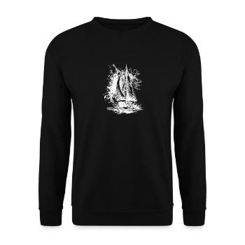 Schnittiges Sport Segelschiff mit Segeln - Unisex Pullover - Schwarz - Vorne - Alina (178cm) & Michal (187cm)