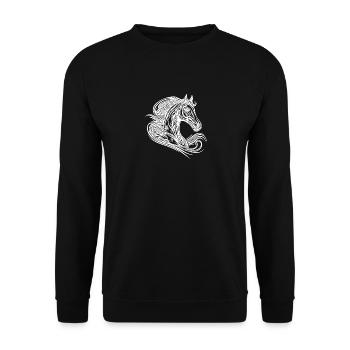 Portrait d’étalon avec une crinière élégante dans le vent - Sweat-shirt Unisexe - noir - Devant - Alina (178cm) & Michal (187cm)