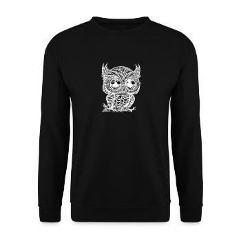Kleine süsse freche Kuschel Zoo Eule - Unisex Pullover - Schwarz - Vorne - Alina (178cm) & Michal (187cm)