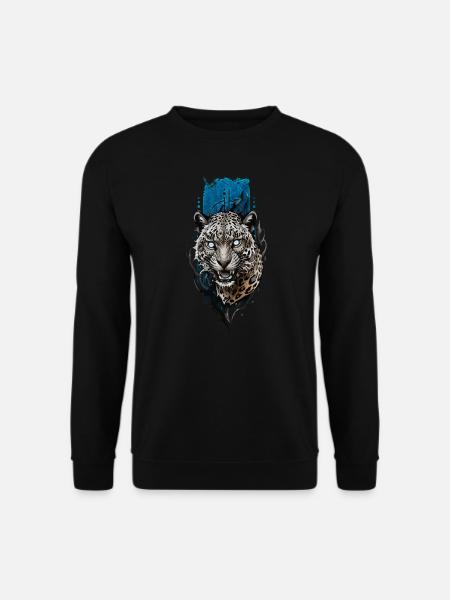 Blauäugiger Jaguar: Mystische Wildnis - Unisex Pullover - Schwarz