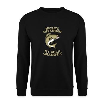 Zander Nichts gefangen ist auch geangelt - Unisex Pullover - Schwarz - Vorne - Alina (178cm) & Michal (187cm)