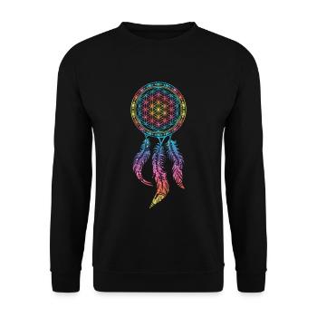 Attrape-rêves fleur de vie plumes Yoga printemps - Sweat-shirt Unisexe - noir - Devant - Alina (178cm) & Michal (187cm)