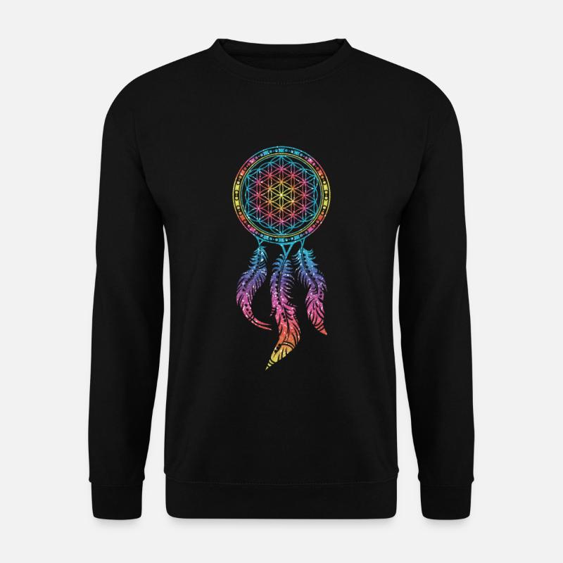 Traumfänger Blume des Lebens Federn Yoga Frühling - Unisex Pullover - Schwarz